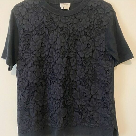 KATE SPADE NEW YORK FLORAL LACE FRONT SWEATER TEE - Picture 1 of 5